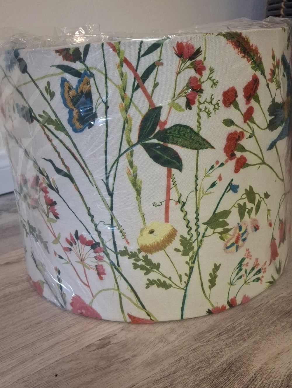 Anthropologie Floral Drum Lampshade in White with Multicolor Blooms